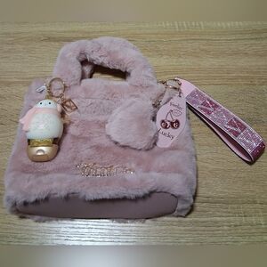 Juicy Couture Pink Faux Fur Shoulder Bag with Victoria Secret and B&BW Keychains